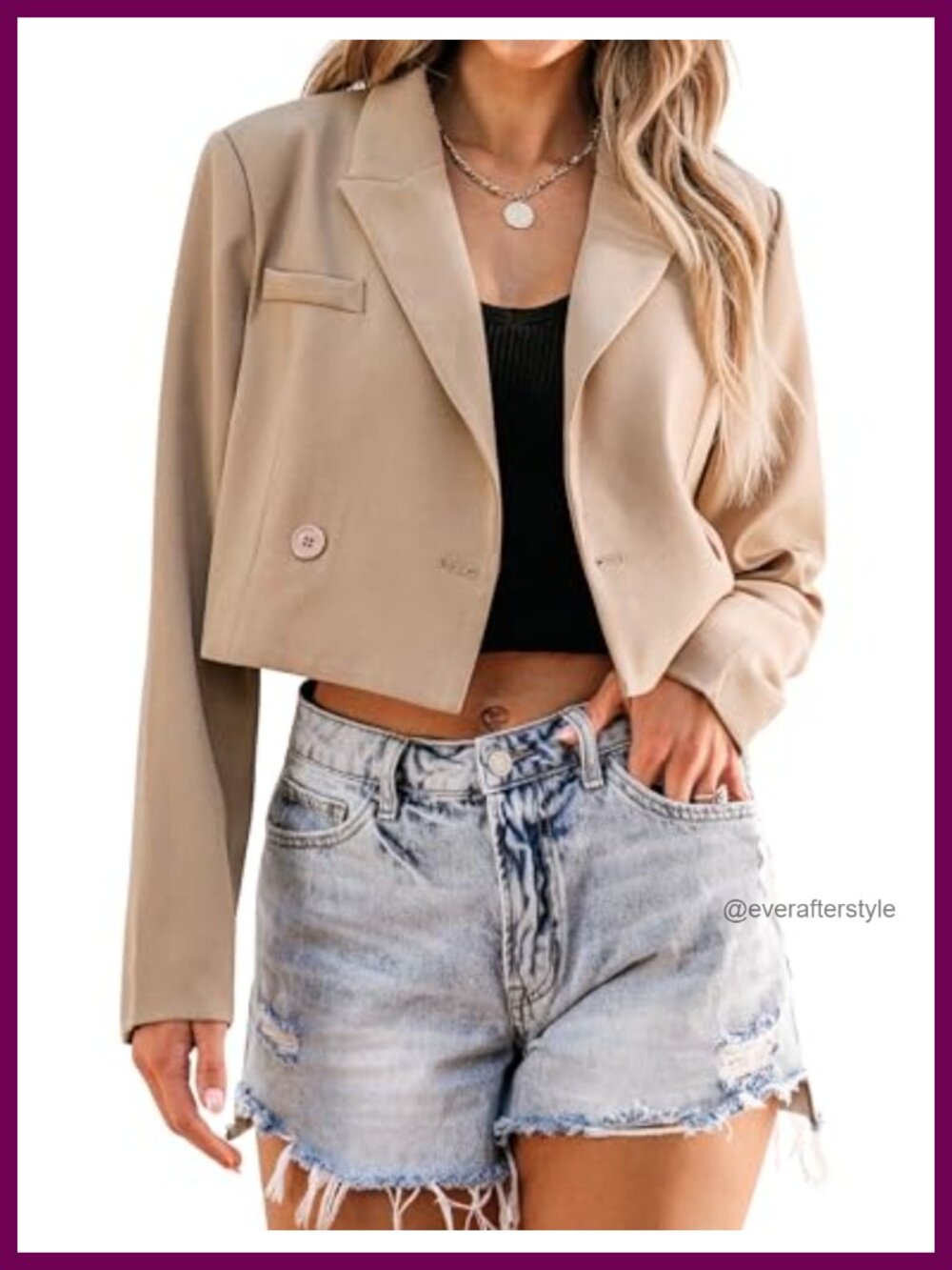 Cropped Blazer Open Front Long Sleeve Business Casual Double Breasted